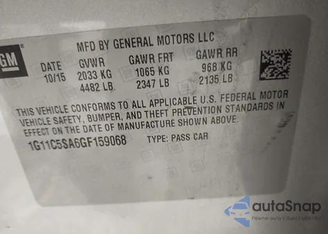 2016 Chevrolet Malibu Limited Lt z USA, uszkodzony, nr VIN 1G11C5SA6GF159068